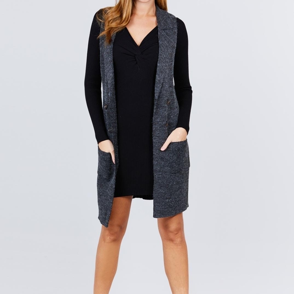 Gray Sleeveless Cardigan